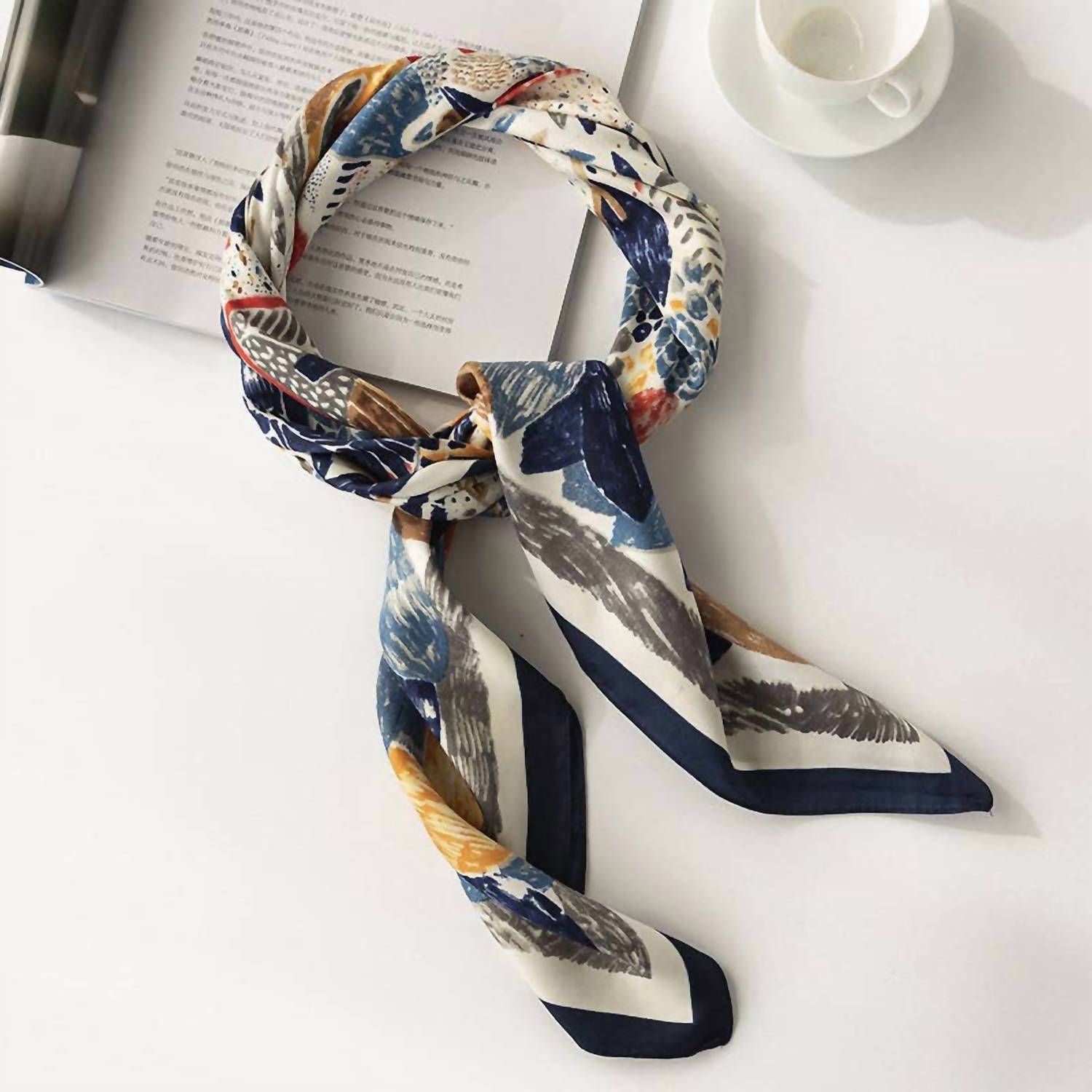 Funkyrel Women's Graffiti Floral Square Scarf & Head Wrap in blue - women's scarf - detail view