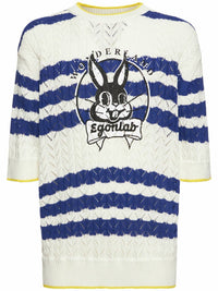 Egonlab Men’s Cotton Bunny Knit Short-sleeve Sweater in blue white - men's t-shirt - alternate view