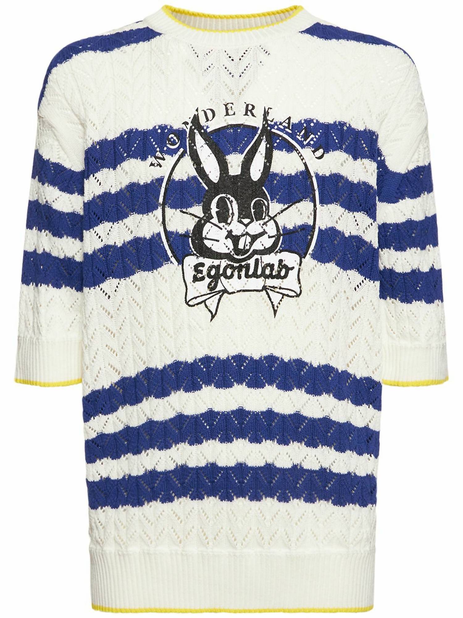 Egonlab Men’s Cotton Bunny Knit Short-sleeve Sweater in blue white - men's t-shirt - alternate view