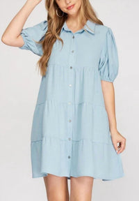 Entro - Puff Sleeve Tiered Dress