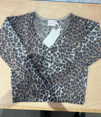 Brodie Cashmere Belle Leopard Sweater in camel blk - women's sweater - detail view