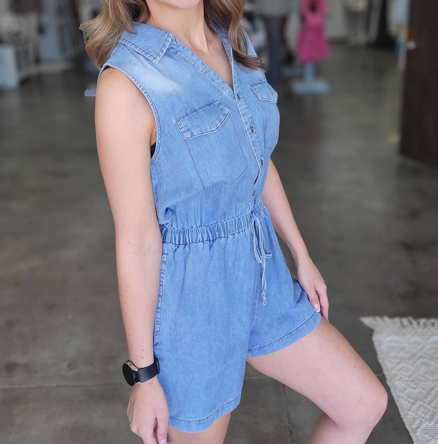 Vanilla Bay Daisy Romper in blue - women's pants - detail view