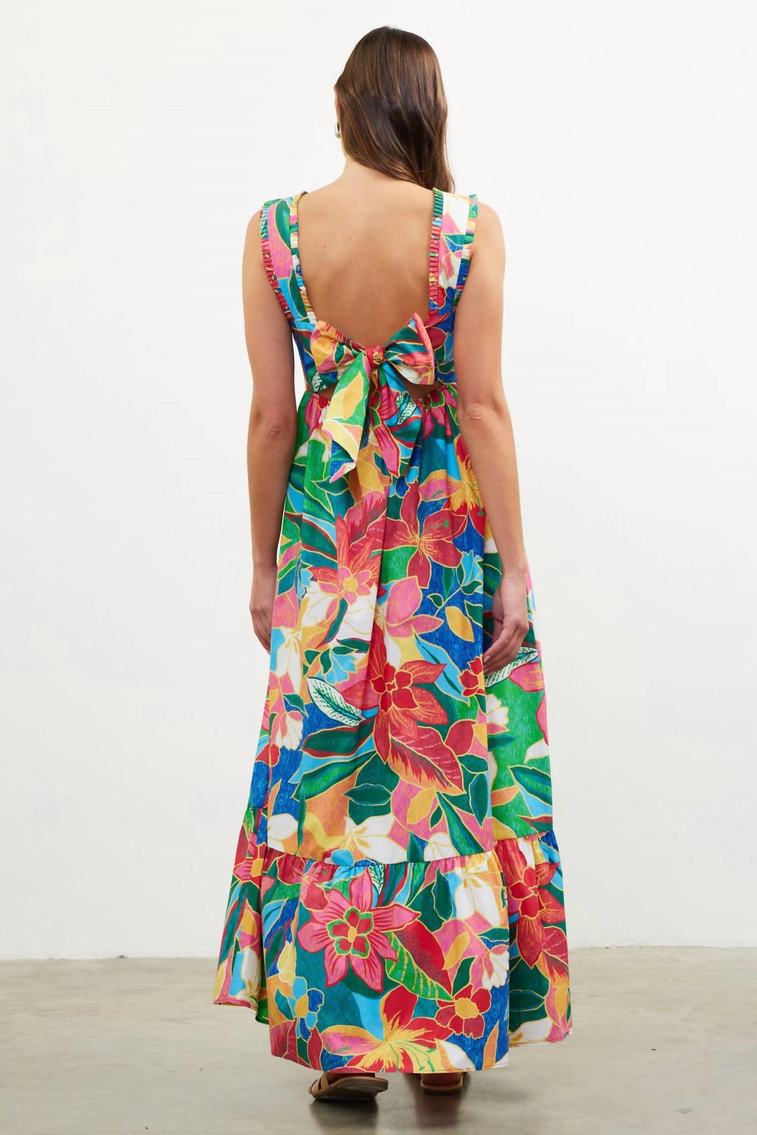 Skies Are Blue - Tropical Tie Back Maxi Dress