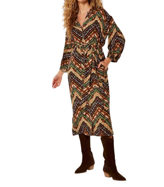 Apricot - Chevron Shirt Midi Dress