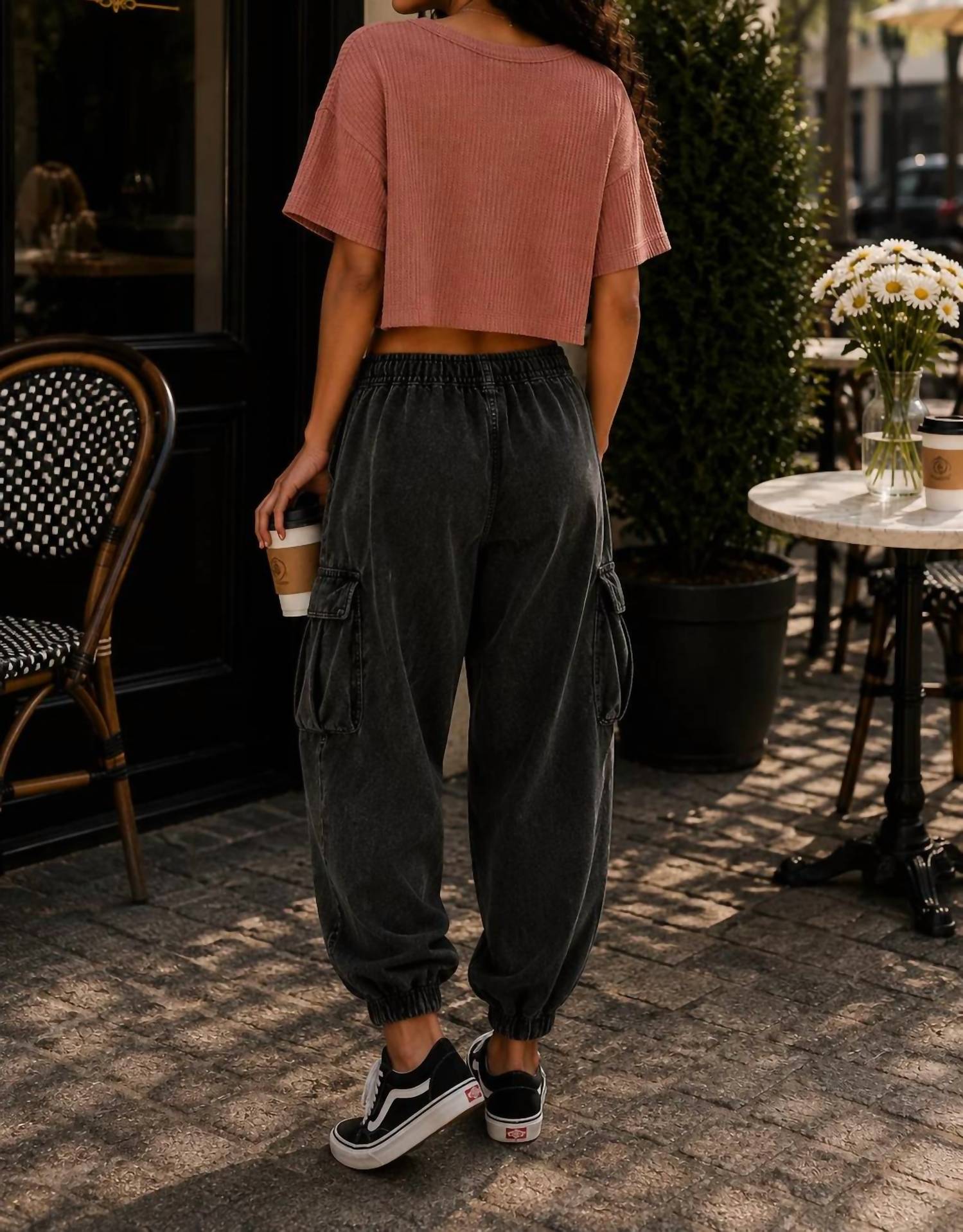 Surelymine - Harper Waffle Knit V-Neck Pocket Top