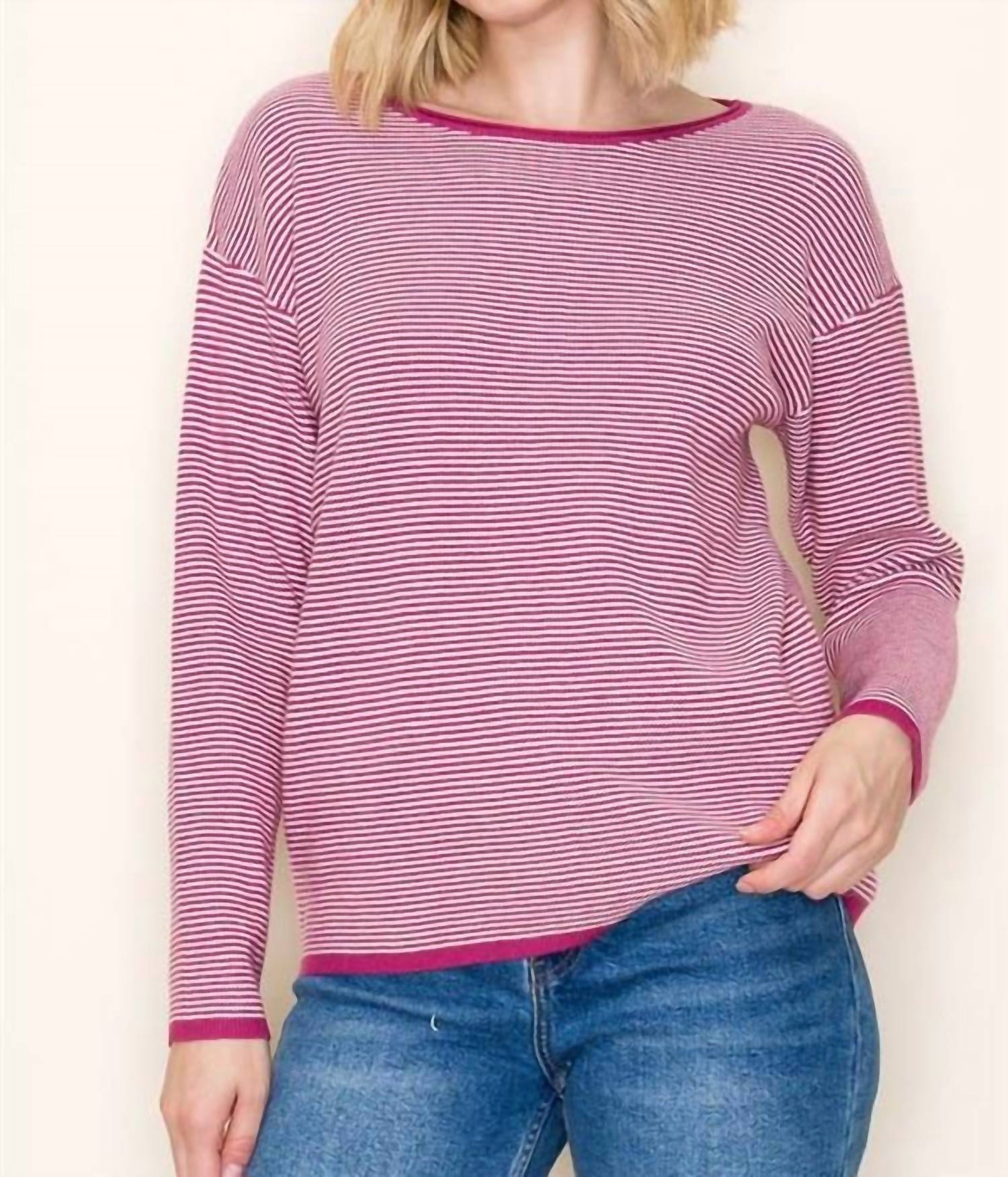 STACCATO Ayers Boatneck Long Sleeves Sweater in berry - women's sweater