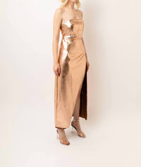 Amylynn - Girelle Faux Leather Rear Zip Bandeau Maxi Dress