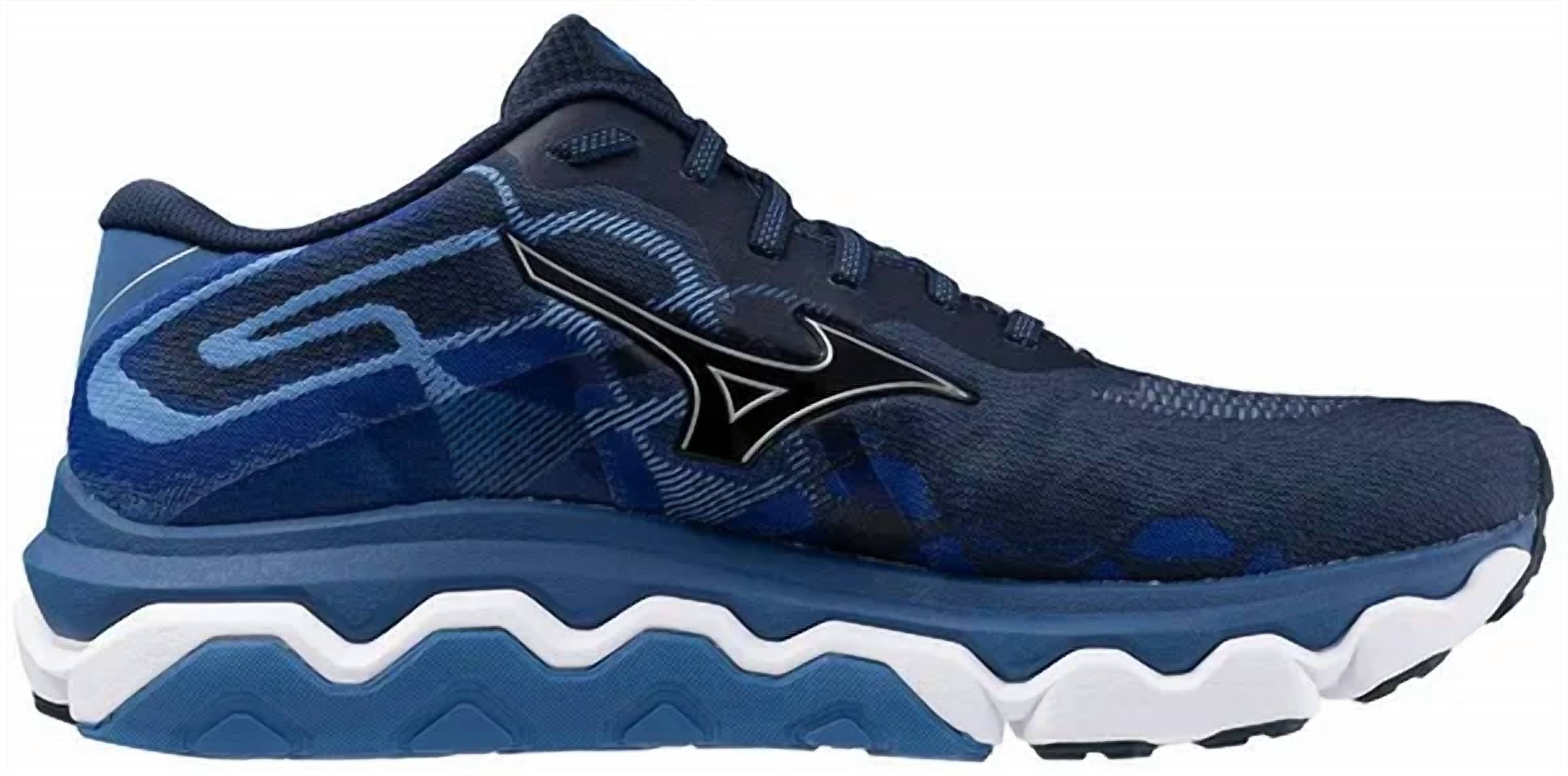 MIZUNO Men's Wave Horizon 7 Running Shoes in dress blue silver - men's sneaker