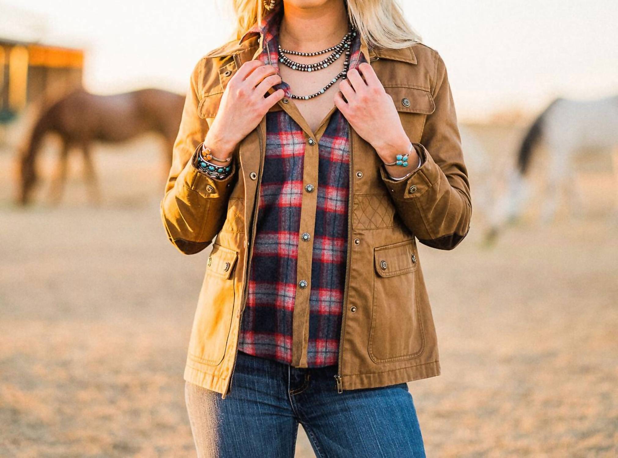 Madison Creek Outfitters Hayes Safari Jacket in tan - women's jacket