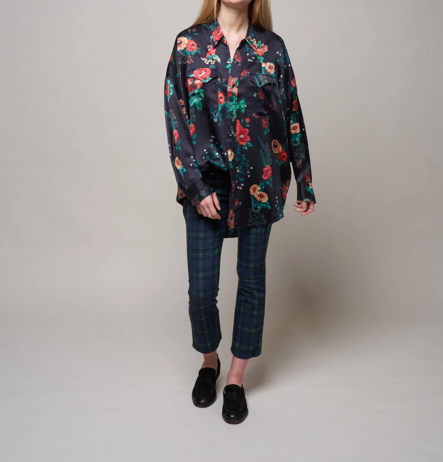 R13 Kick Fit Jean in printed tartan - women's jeans - view 5