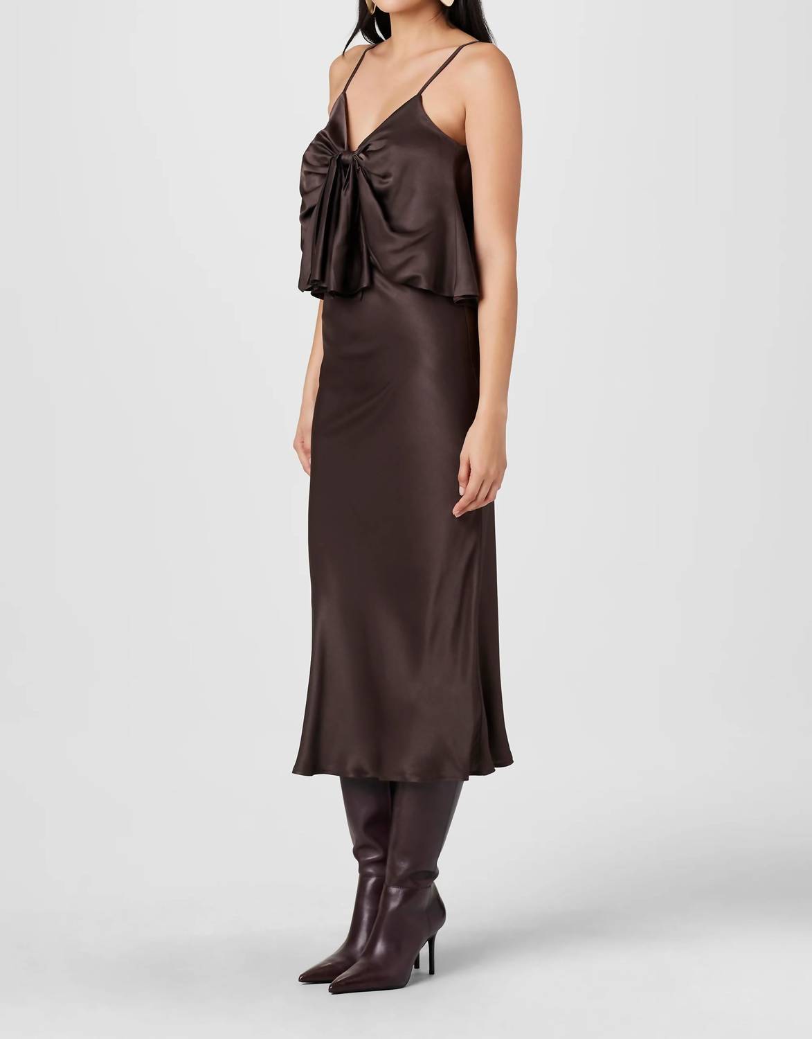 TOCCIN Heidi Silk Satin Slip Skirt in espresso - women's skirt - alternate view