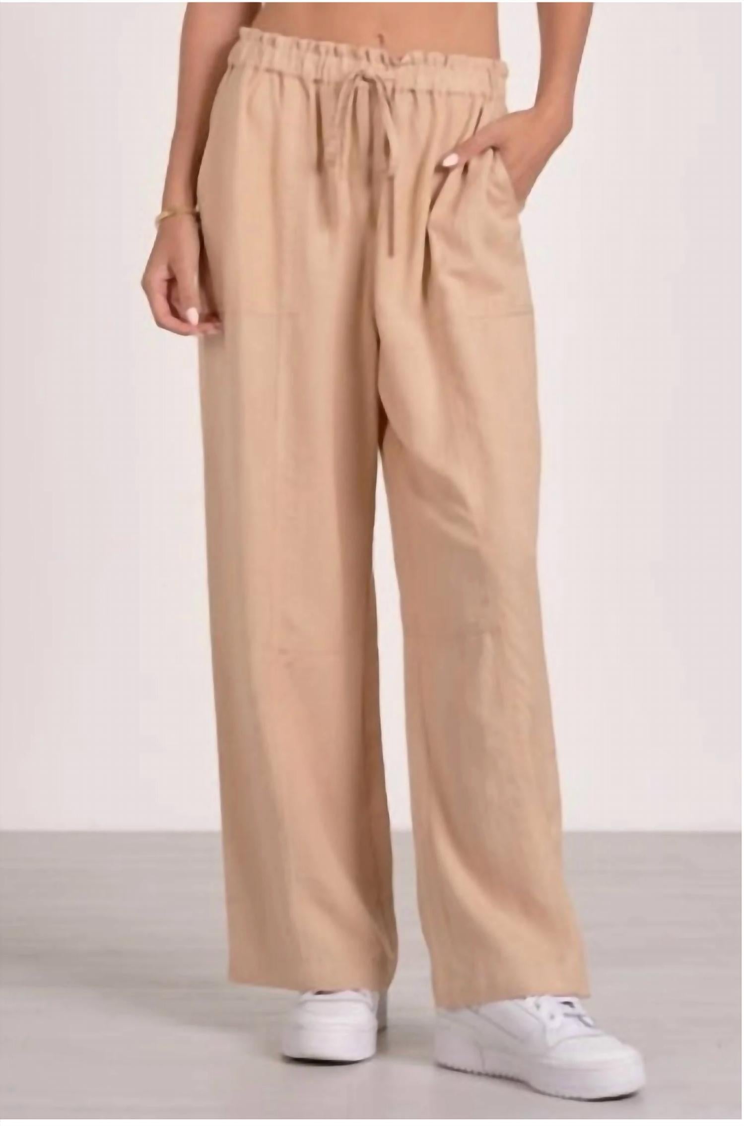 ELAN Wide Leg Pants With Drawstring in sand - women's pants