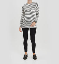 NOM Maternity Liv Long Sleeve Tee in white black stripe - women's long sleeve top