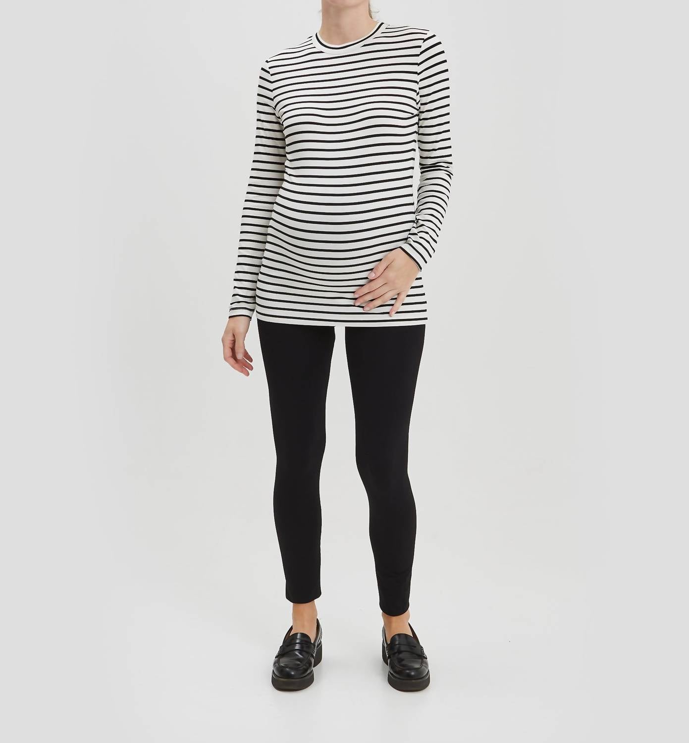 NOM Maternity Liv Long Sleeve Tee in white black stripe - women's long sleeve top