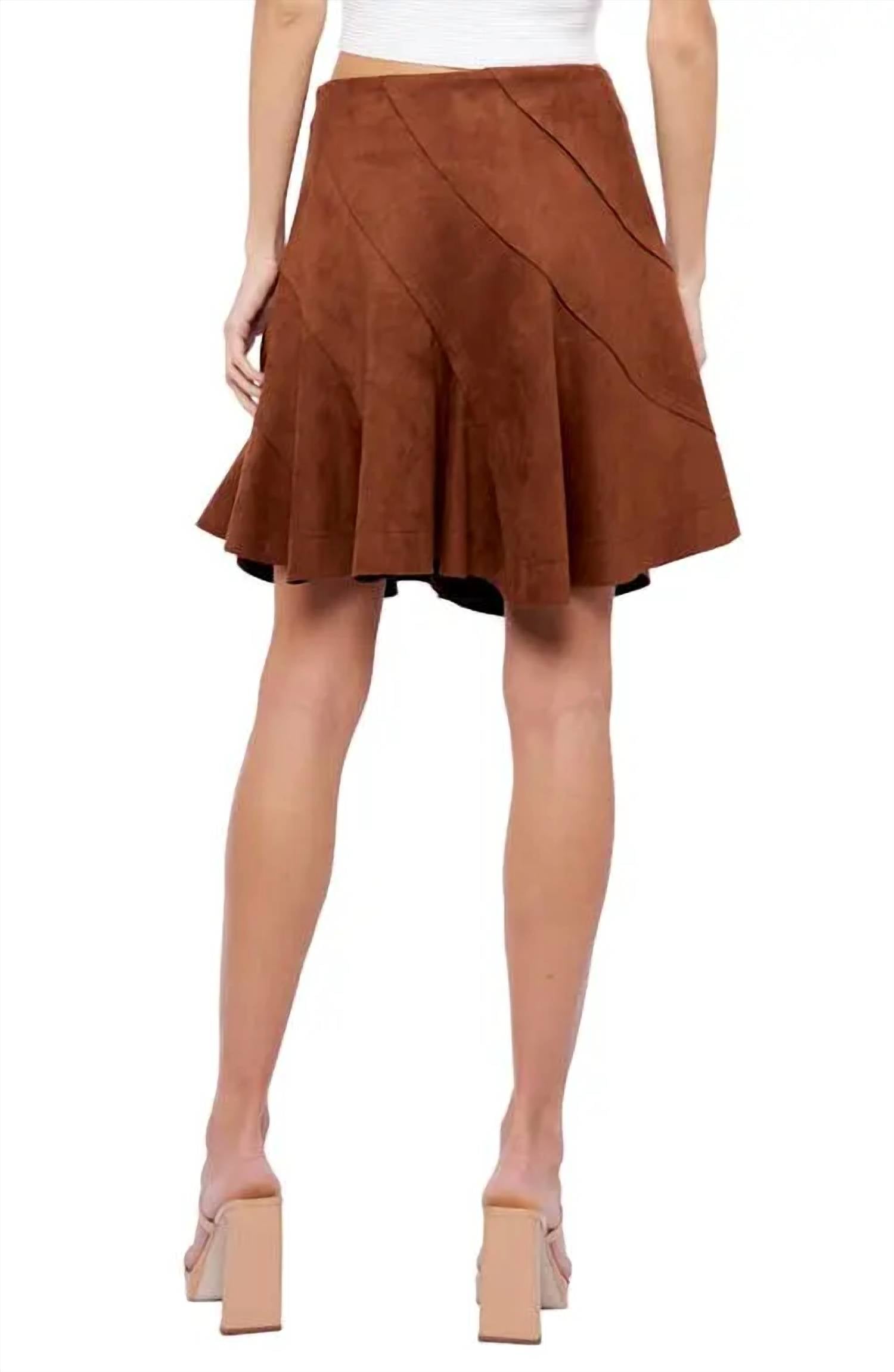 CIEBON Aje Pleated Mini Skirt in brown - women's skirt - detail view