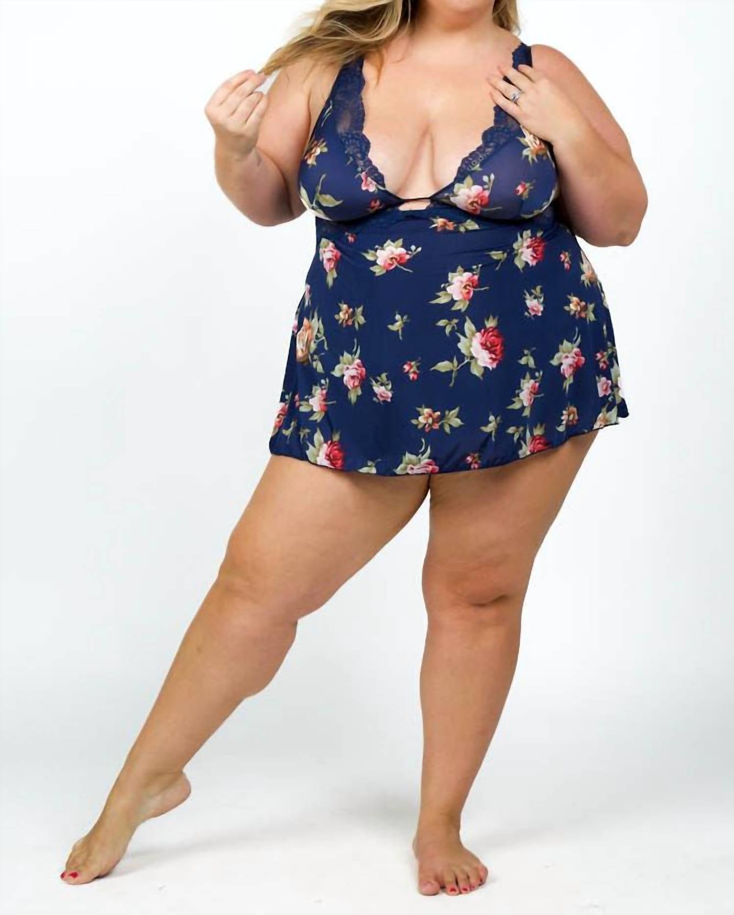Oh La La Cheri - Naeva & Lace Babydoll Dress - Plus