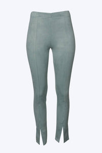 HIGH-RISE VEGAN SUEDE SPLIT-HEM PANTS