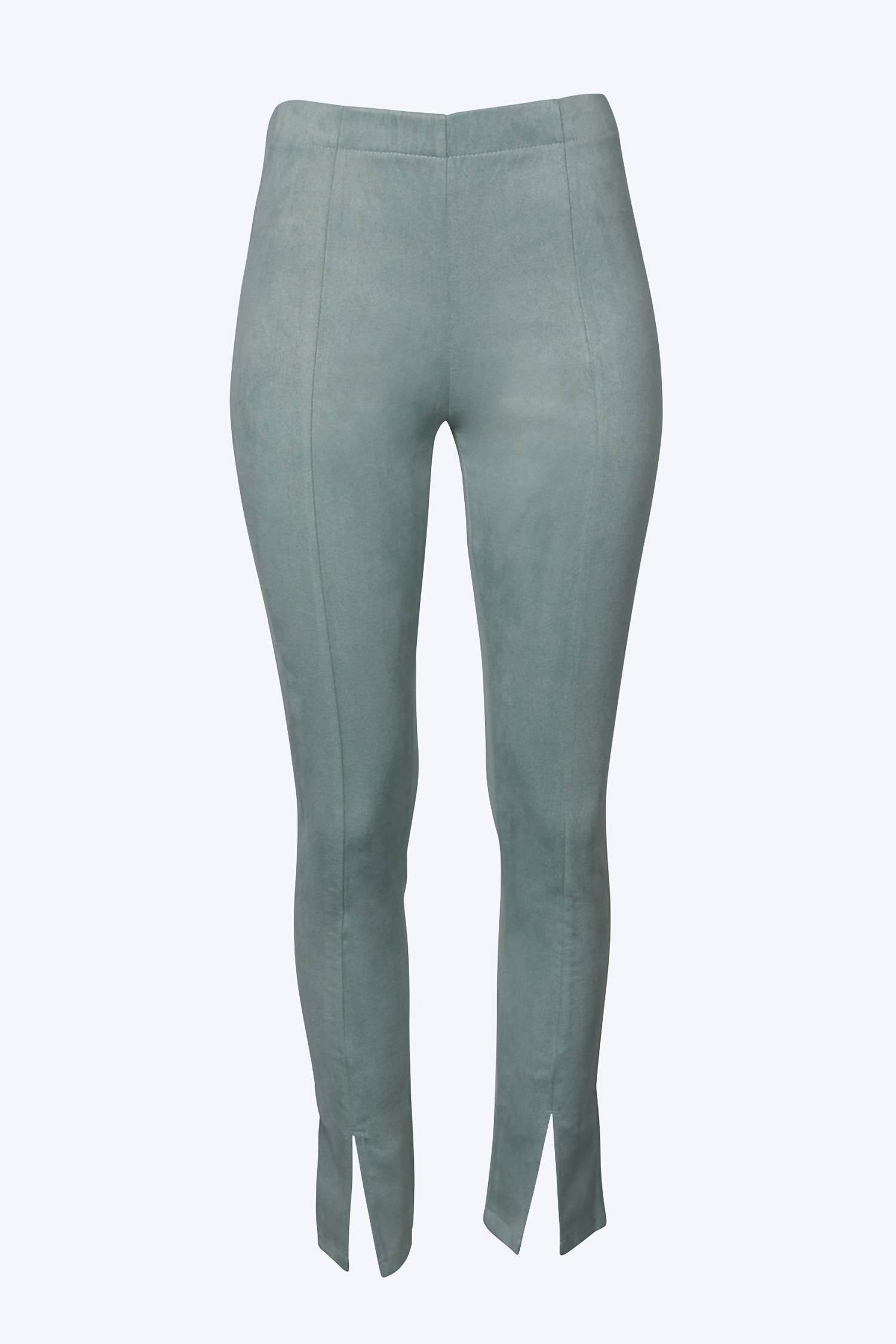 HIGH-RISE VEGAN SUEDE SPLIT-HEM PANTS