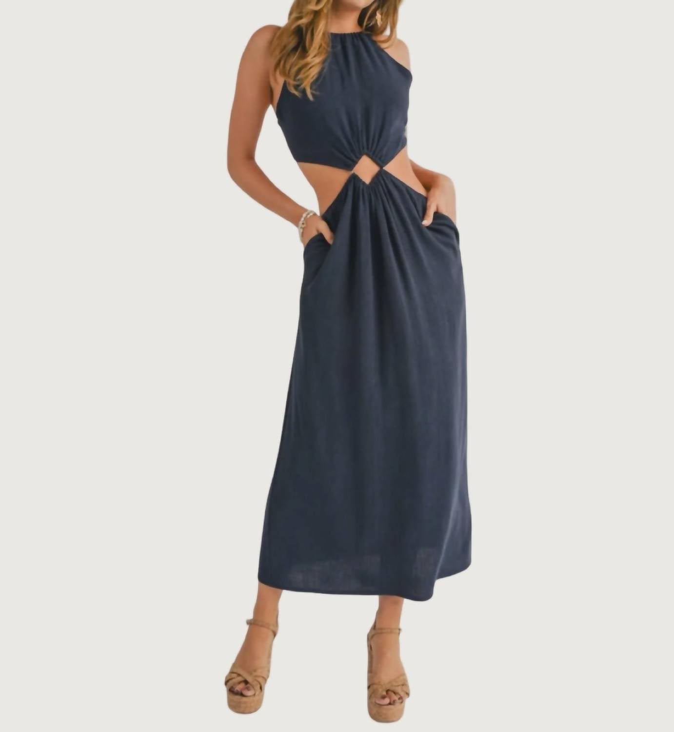 SAGE THE LABEL Cove Tie Dress in navy - women's dress