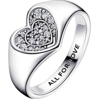 Pandora - Women's Heart Pavé Signet Ring With Clear Cubic Zirconia