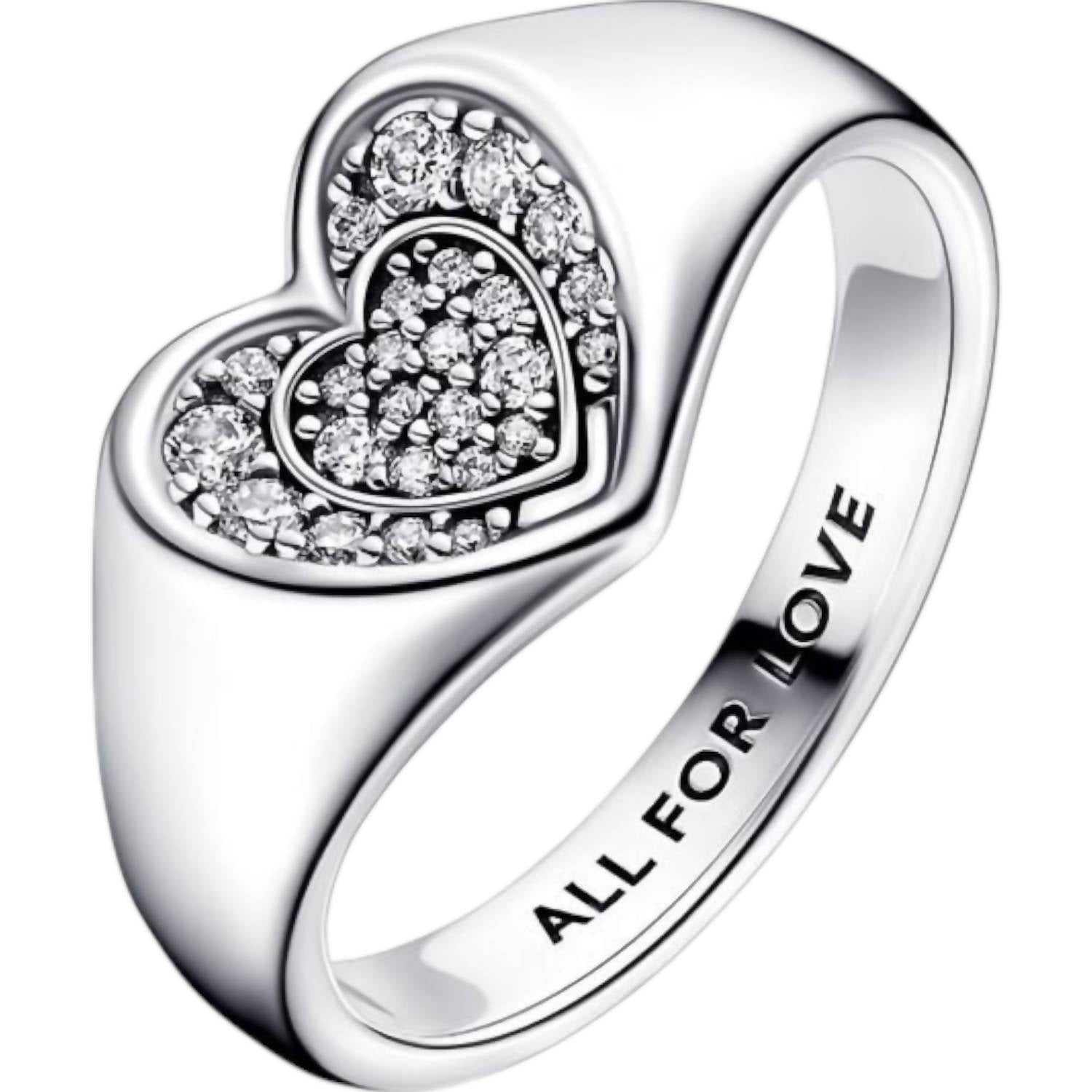 Pandora - Women's Heart Pavé Signet Ring With Clear Cubic Zirconia