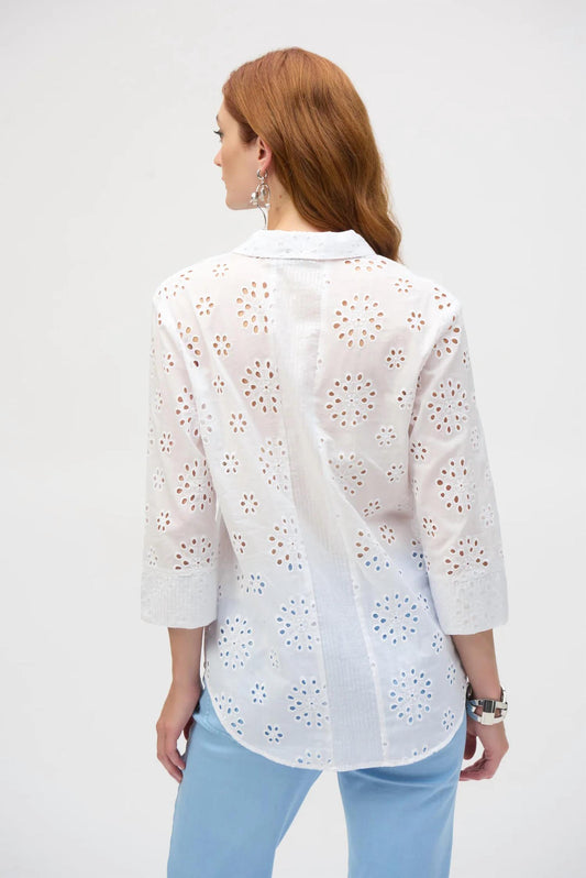 Joseph Ribkoff - Embroidered Eyelet Boxy Button-down Blouse