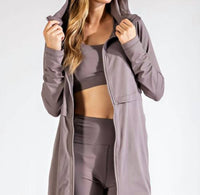 RAE MODE Long Hooded Active Jacket in smoky grey - women's jacket