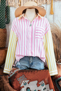 fashionworks Stripe Collar Patchwork Long Sleeve Shirt in pink - women's long sleeve top - view 6