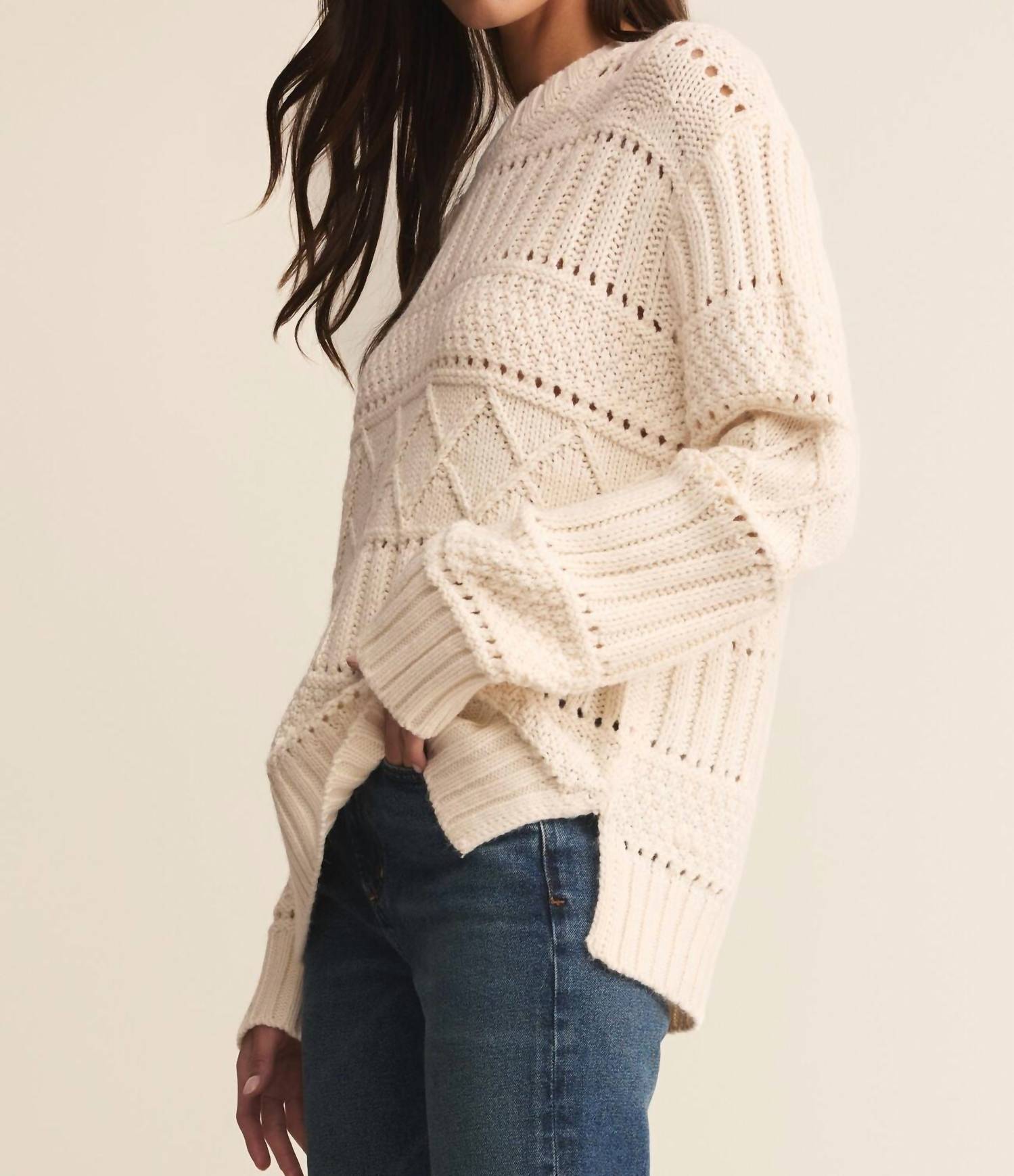 Z Supply Cento Cable Sweater in warm white 3 - women's sweater - detail view