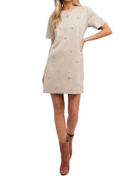 Bluivy - Elle Rhinestone Embellished Suede Shift Mini Dress