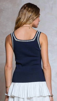 Current Air - Square Neck Ribbed Sweater Tank With Crochet Trim