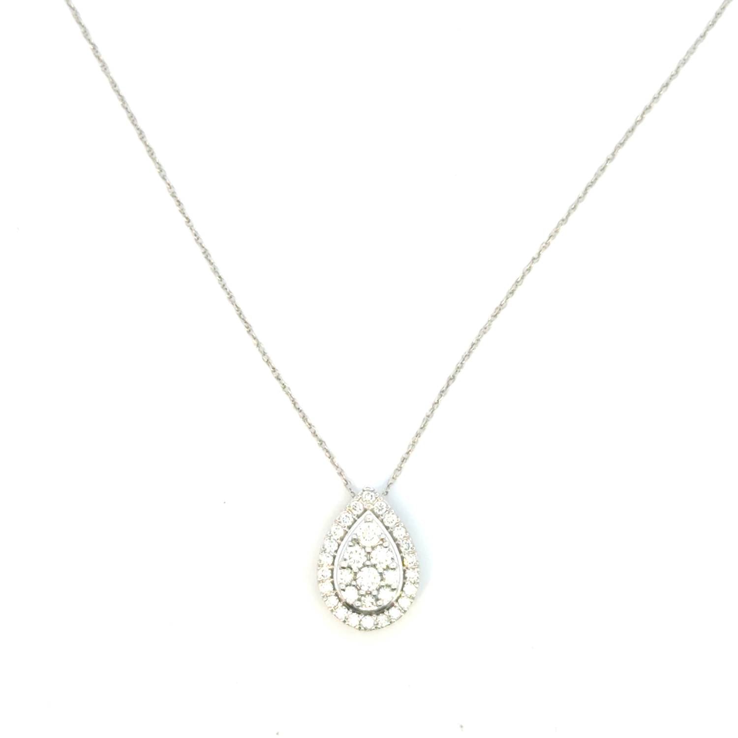 Aamiaa - 0.53 Carat Natural Diamond Pear Halo Cluster Pendant