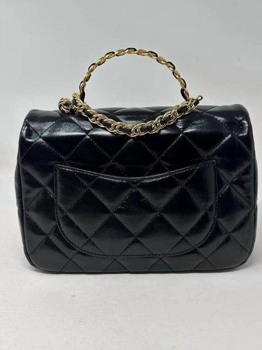 Chanel - Preloved Quilted Lambskin Flap Bag With Gold Top Handle And Crossbody Chain