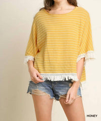 Umgee - Avery Striped Tassel Trim Top