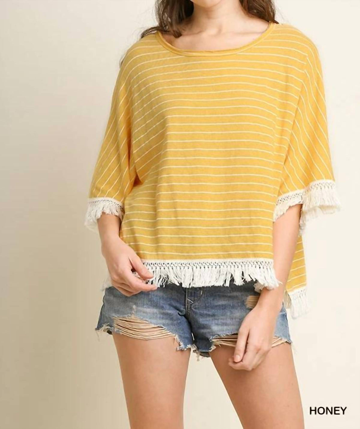 Umgee - Avery Striped Tassel Trim Top