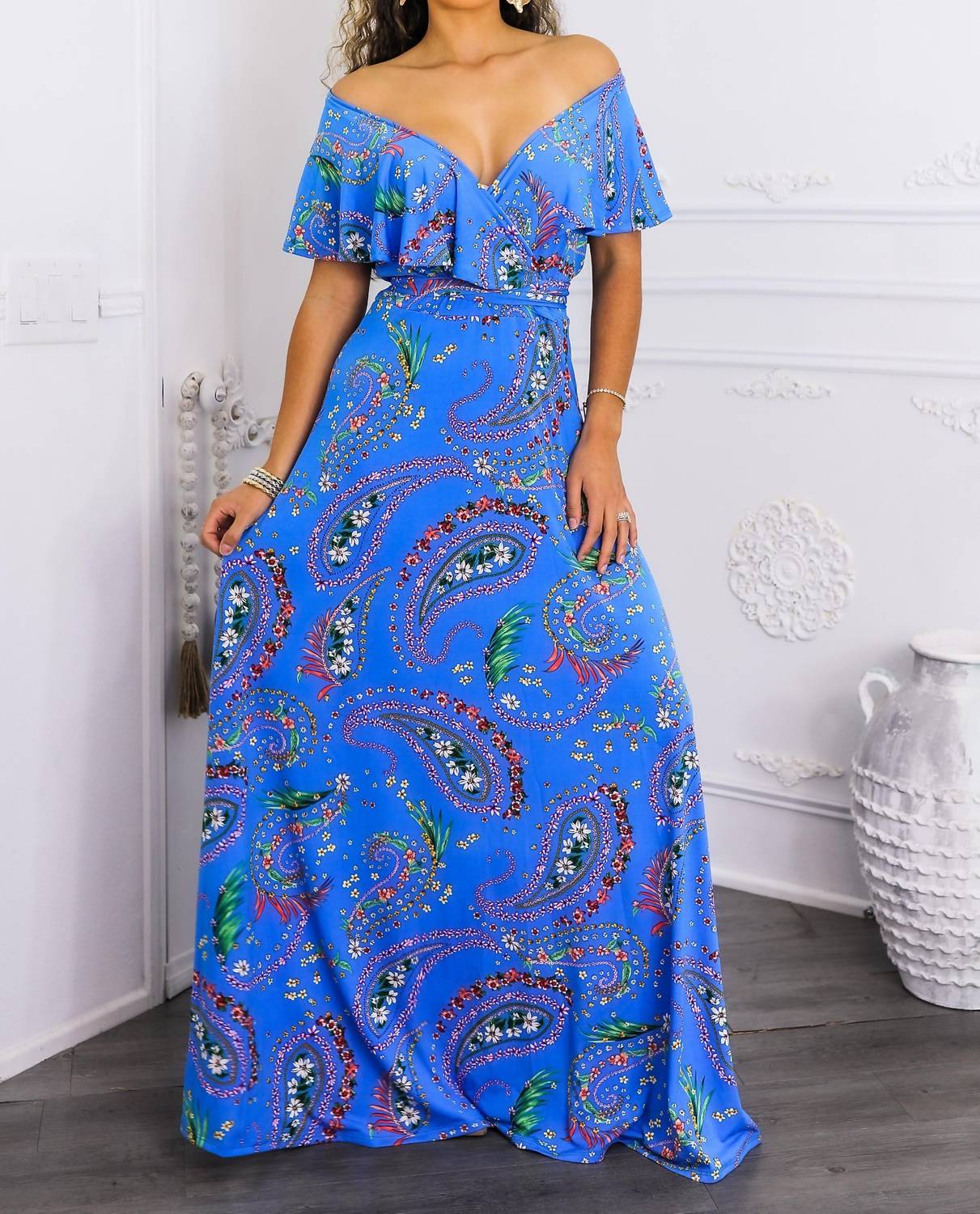 Surelymine - Paisley On Or Off-shoulder Maxi Dress