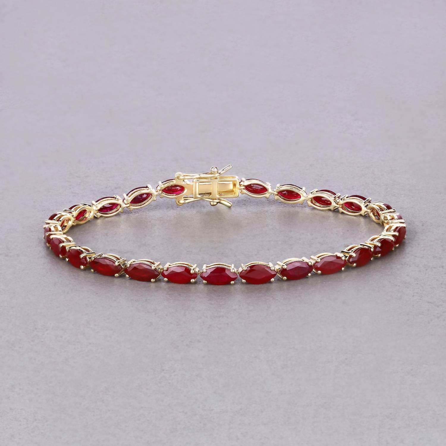 Diana M Jewels Women's Marquise Natural Ruby Bracelet (9.50 Ct) - Bold in 14k yellow gold - women's jewelry - detail view