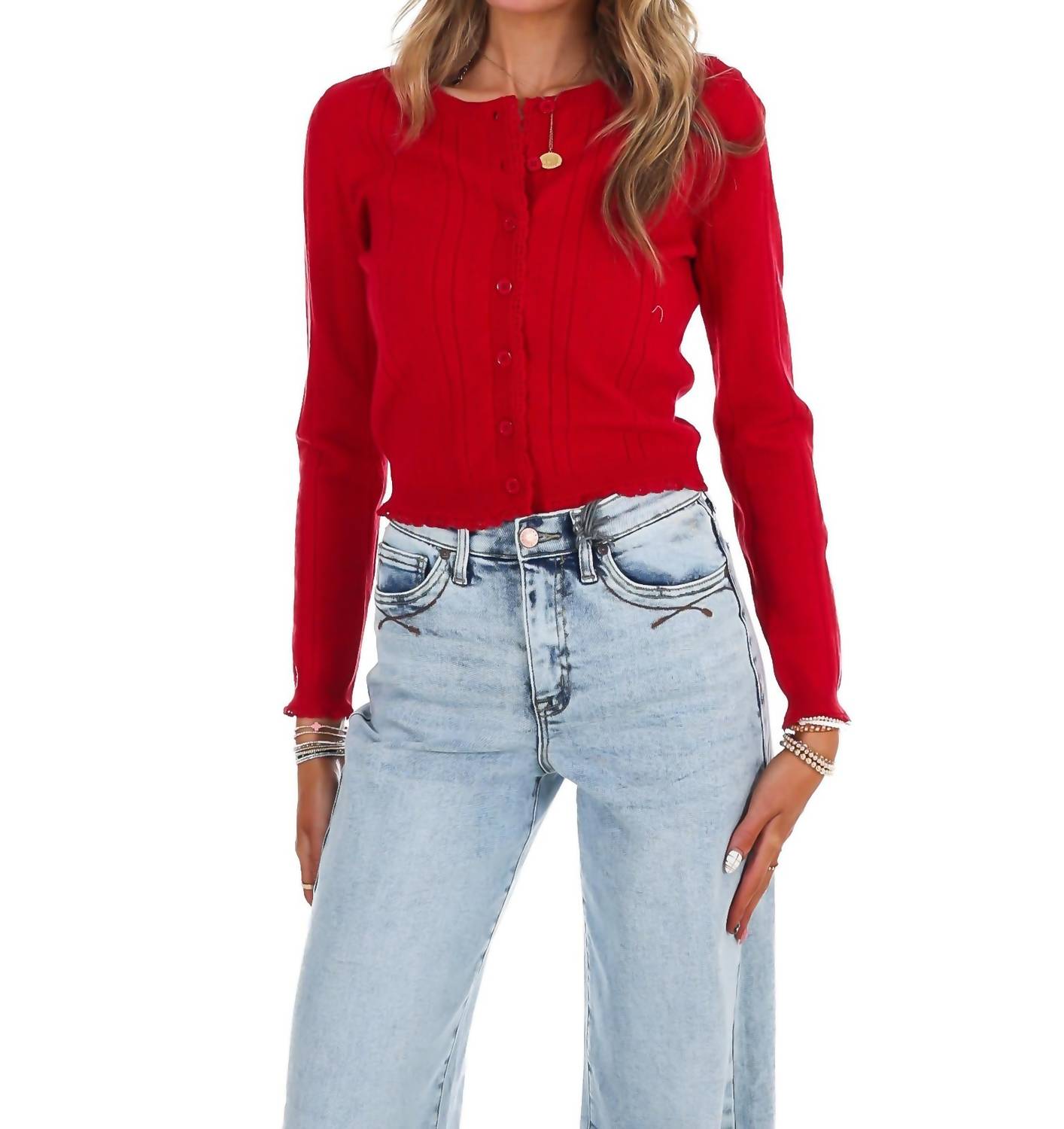 LE LIS Loving You Cardigan in ruby red - women's cardigan - detail view