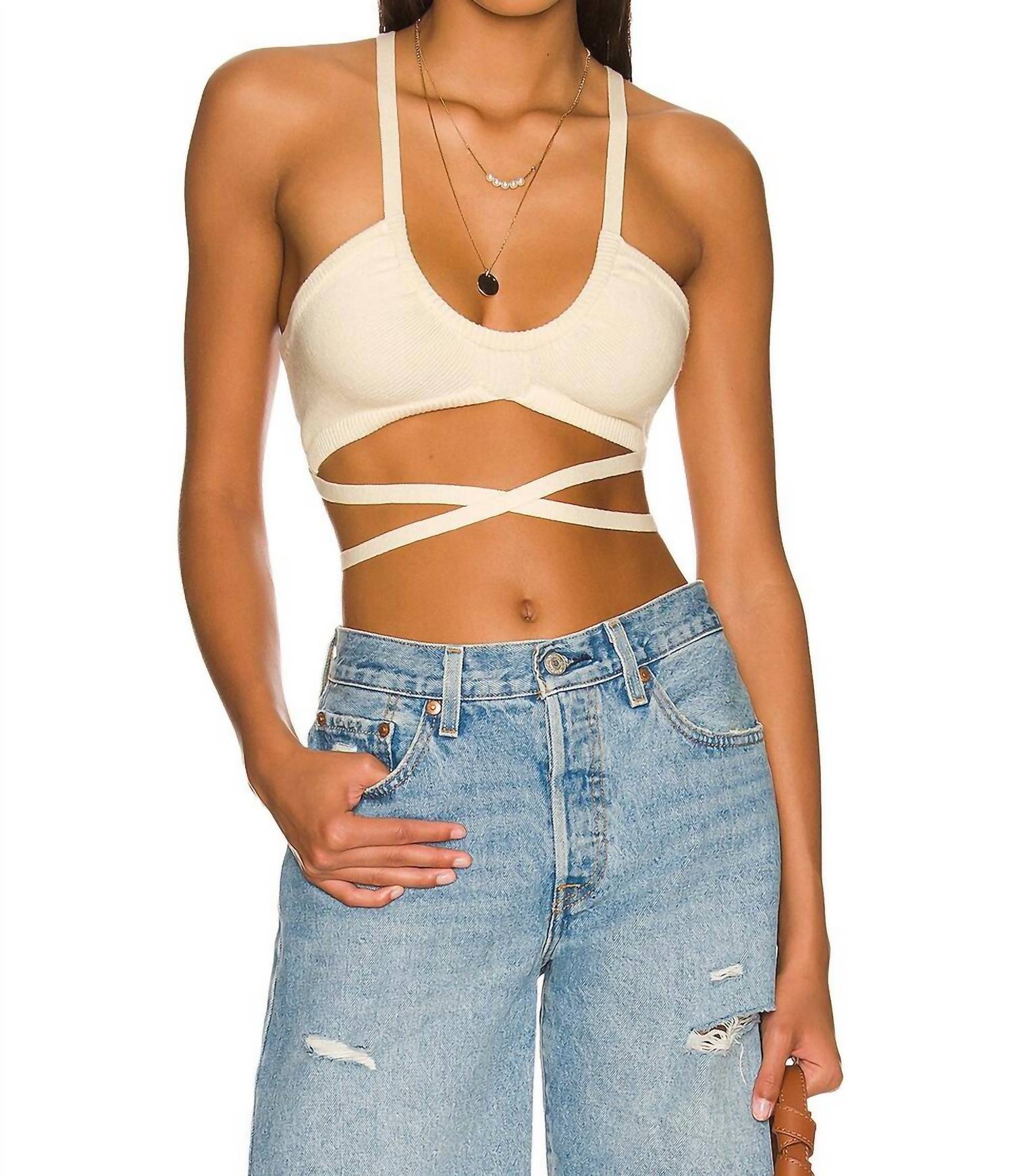 for Love & Lemons Jourdin Tie Crop Top in ivory - women's shirt