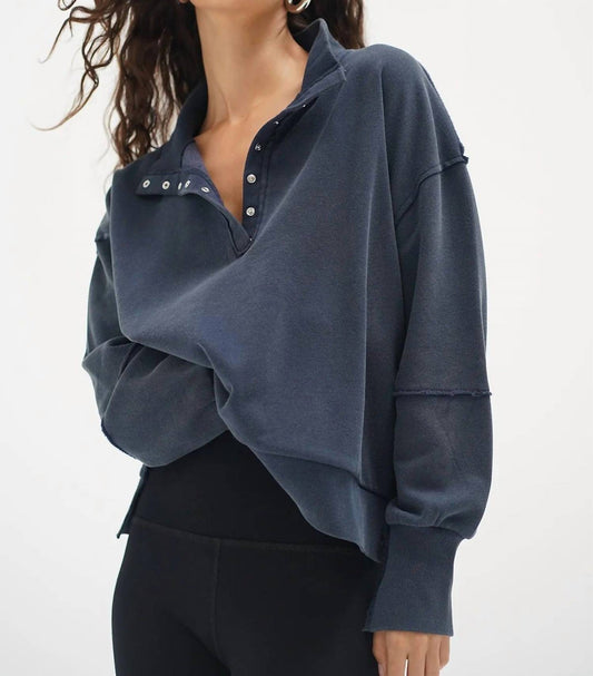 Lna - Hallie Snap Collared Pullover Sweatshirt