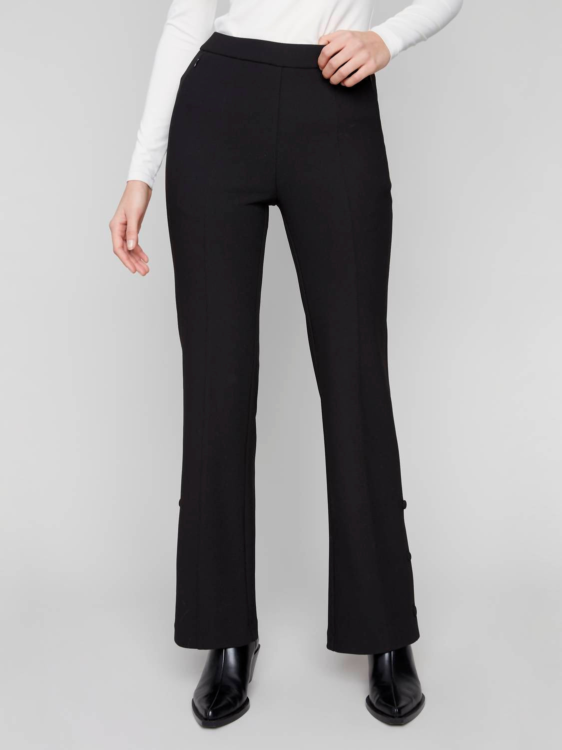 Charlie B - Crepe Flare Pants With Covered Buttons And Hem Slits
