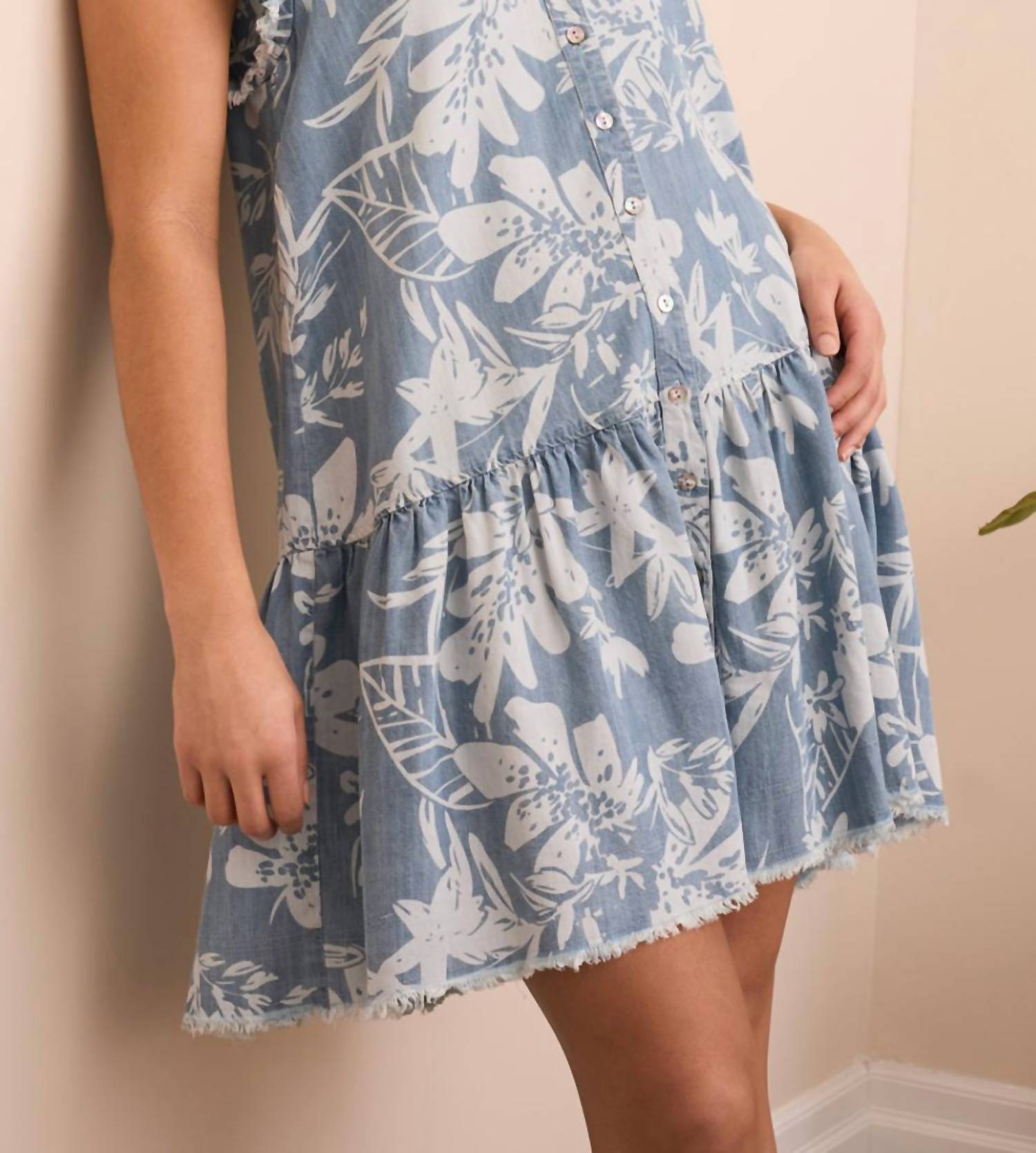 TRIBAL Ruffle Sleeve Mini Dress in light blue - women's dress
