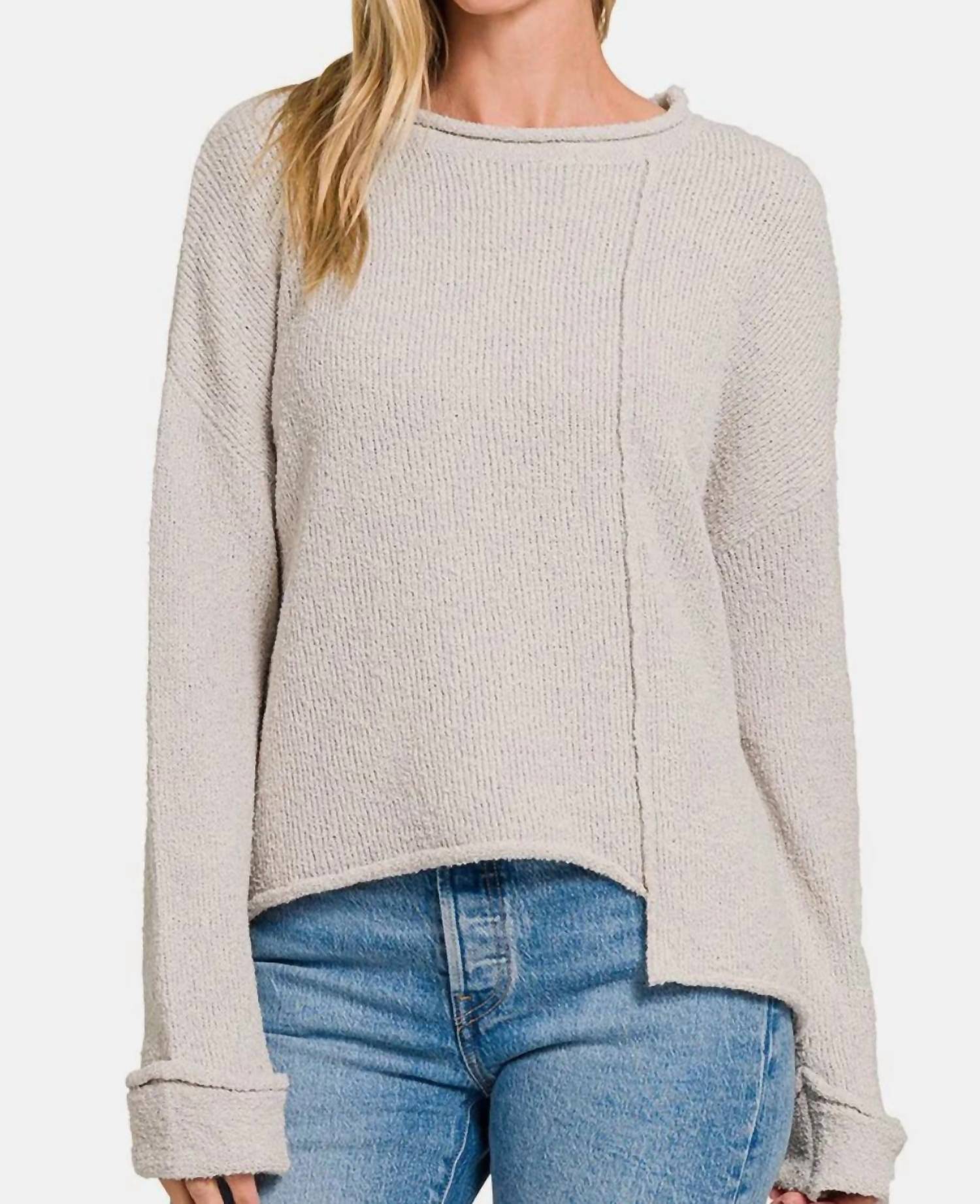 Zenana - Asymmetric Hem Drop Shoulder Sweater