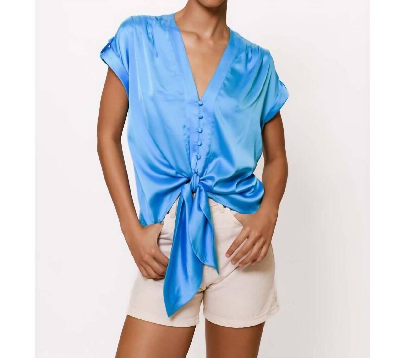 hutch Ricci Tie Front Top in turquoise - women's blouse