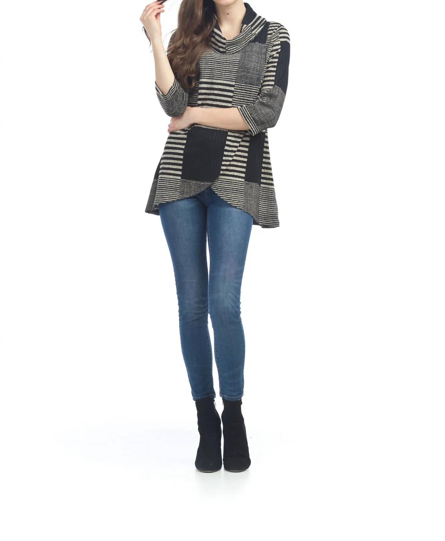 Papillon - Multi Stripe Patch Cowl Neck Crossover Top