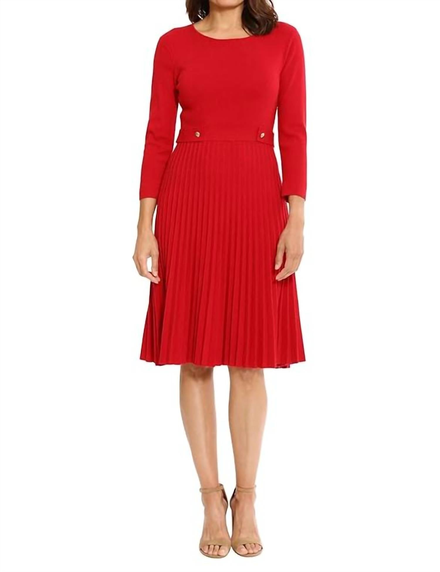 LONDON TIMES Knit Pleated Midi Dress in red - women's dress