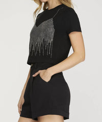 SHE + SKY Rhinestone Faux Bra Embellished T-shirt in black - women's t-shirt - alternate view