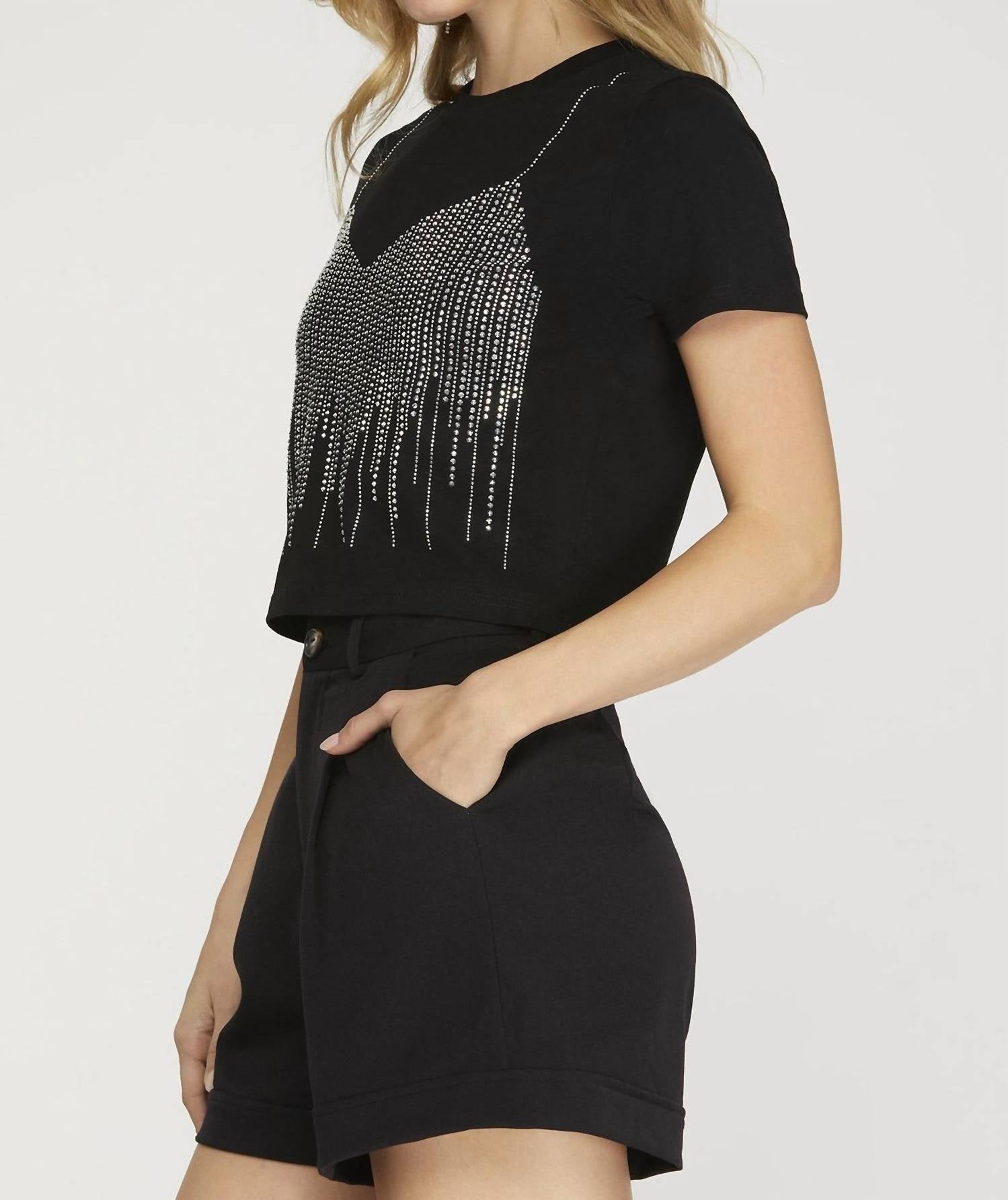 SHE + SKY Rhinestone Faux Bra Embellished T-shirt in black - women's t-shirt - alternate view