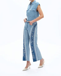 Bayeas - High Rise Embroidered Patchwork Jeans