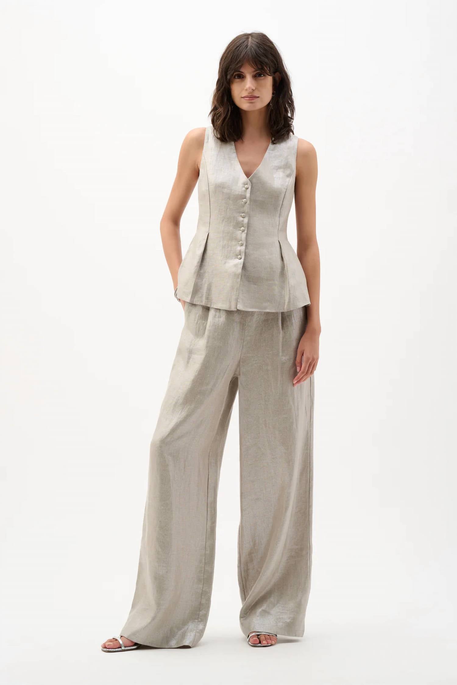 Joseph Ribkoff - Foiled Linen Peplum Vest